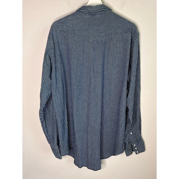 Wrangler Retro Striped Pearl Snap Western Button-Up Shirt Blue Men's XL 17 1/2 - Picture 6 of 6